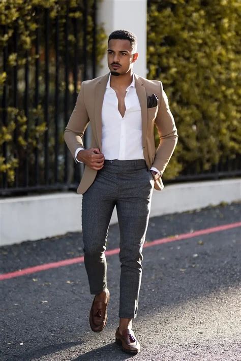 beige blazer with chinos.